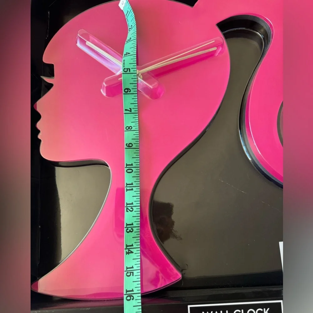 NWT Barbie Clock Wall Silhouette Pink XL Hanging Clock 18